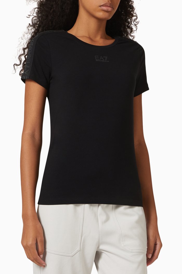 

EA7 Logo T-shirt in Cotton-jersey, Black