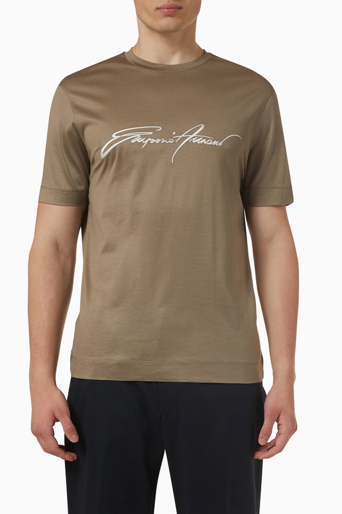 

EA Signature Logo T-shirt in Lyocell & Cotton, Neutral