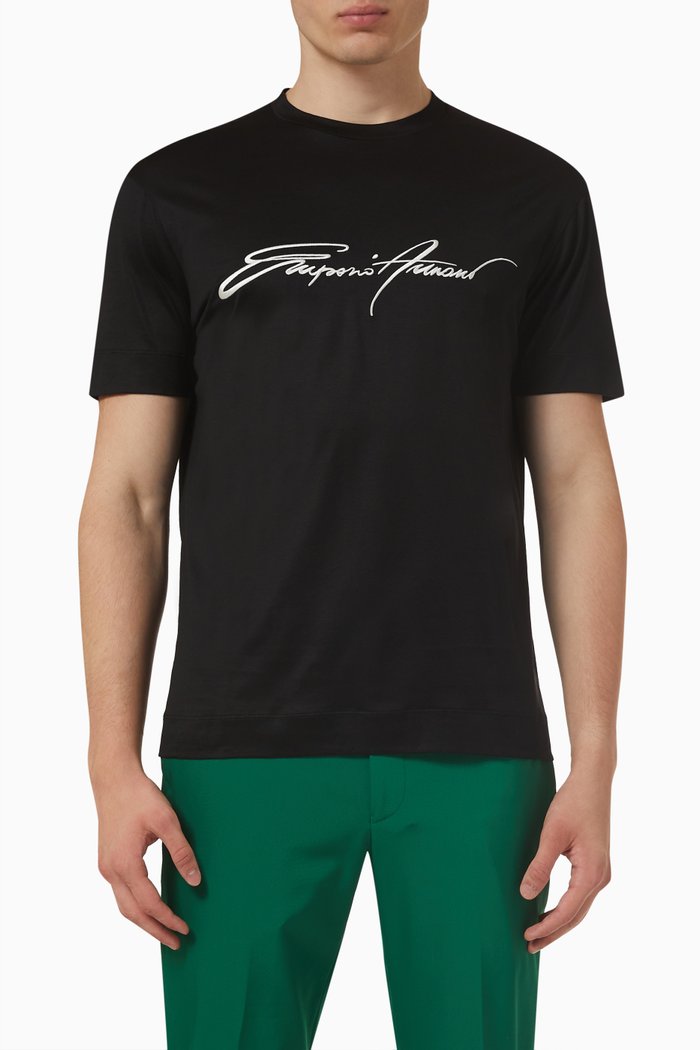 EA Signature Logo T-shirt in Lyocell & Cotton, Black