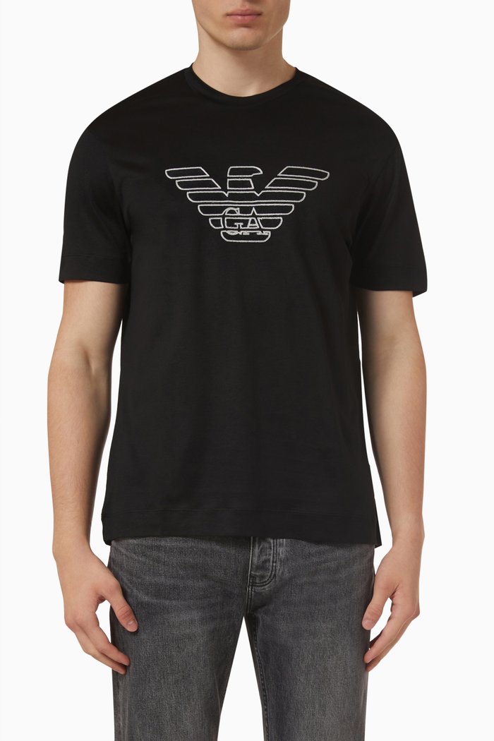 

EA Signature Logo T-shirt in Lyocell & Cotton, Black