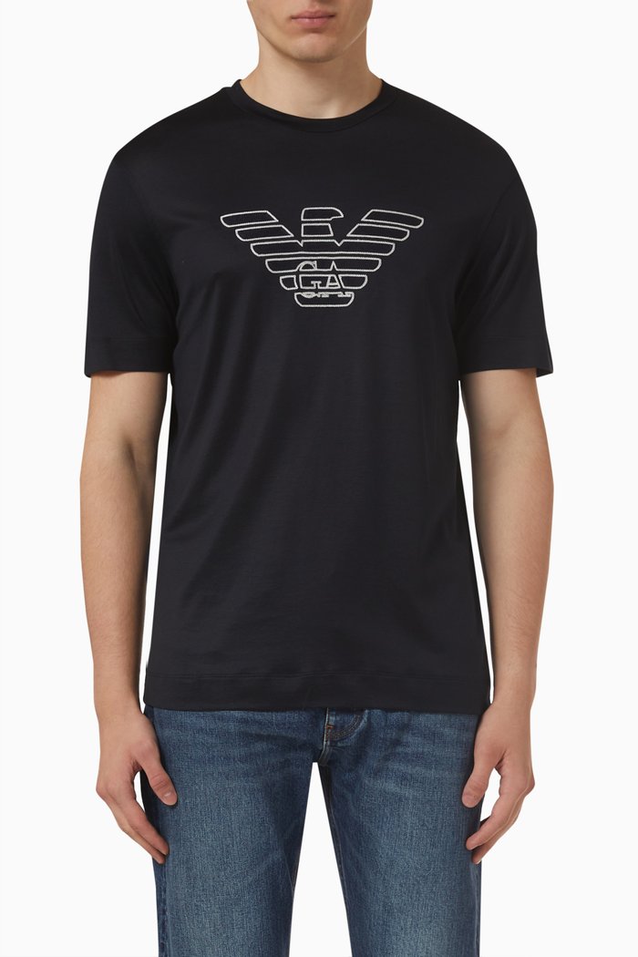 

EA Signature Logo T-shirt in Lyocell & Cotton, Blue