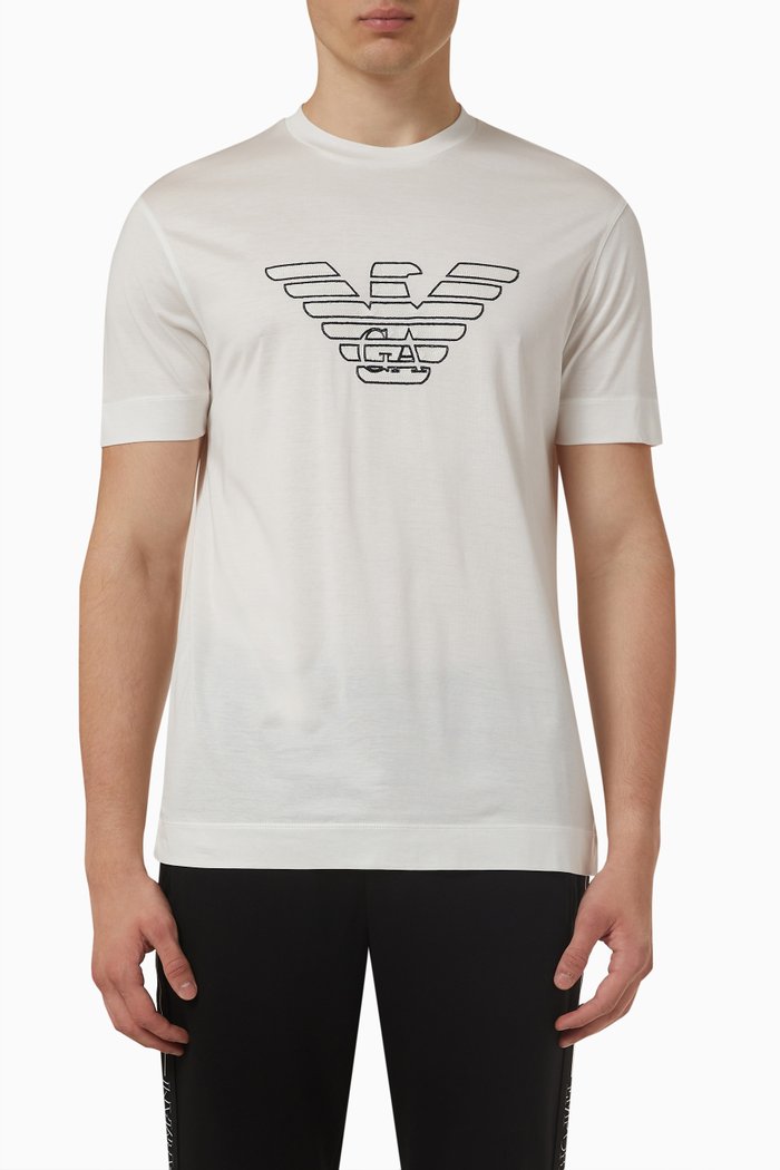 

EA Signature Logo T-shirt in Lyocell & Cotton, White