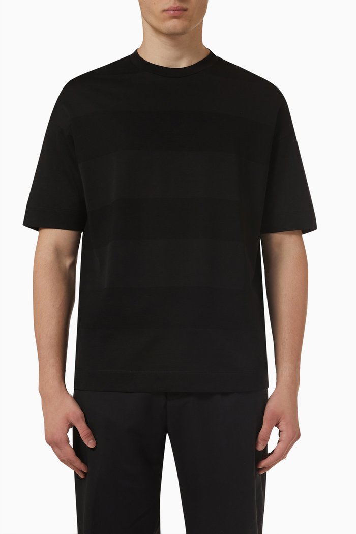 

EA Striped Eagle T-shirt in Cotton Jersey, Black
