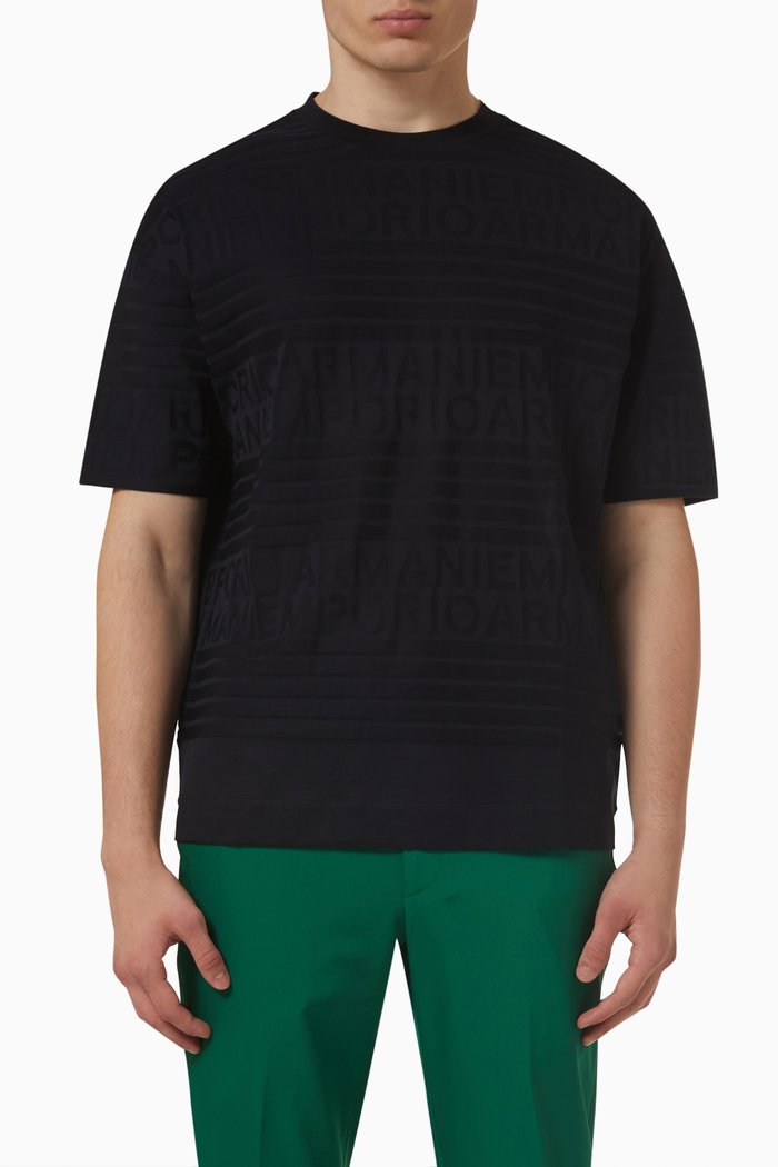 

EA Striped Eagle T-shirt in Cotton Jersey, Blue