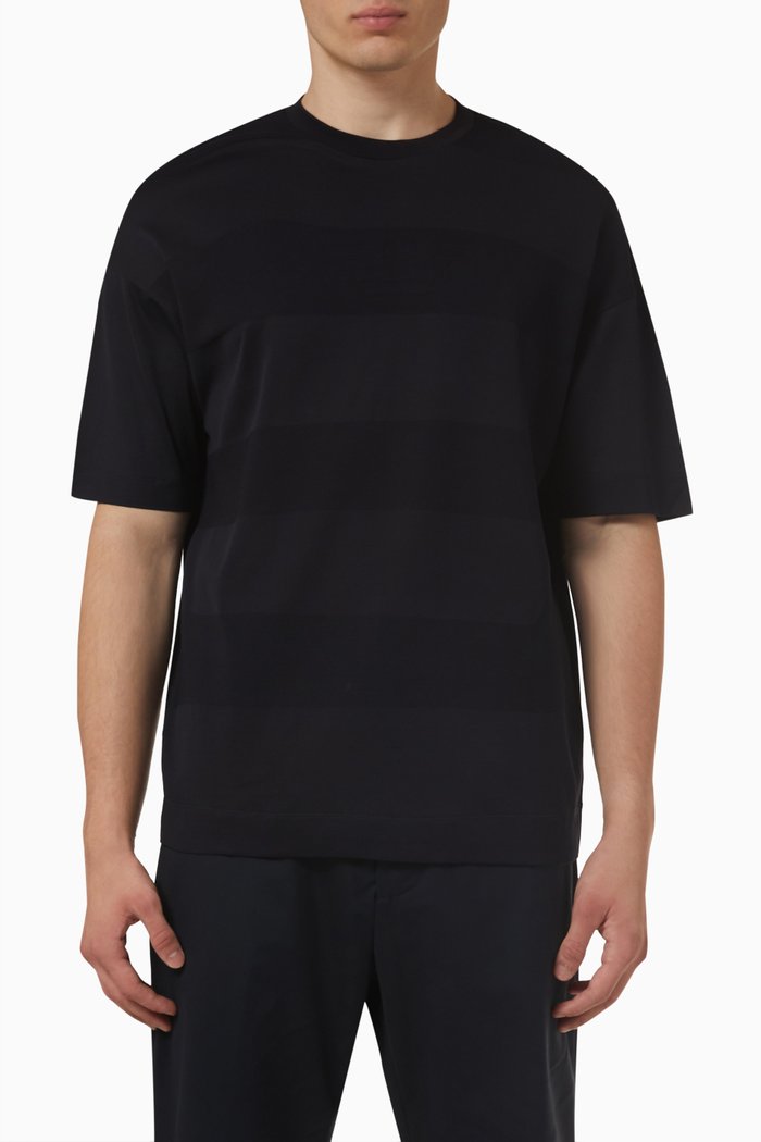 

EA Striped Eagle T-shirt in Cotton Jersey, Blue