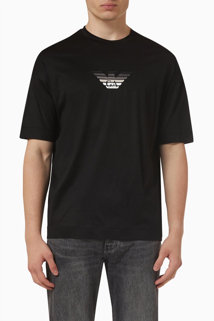 

Embroidered Eagle T-shirt in Lyocell & Cotton, Black