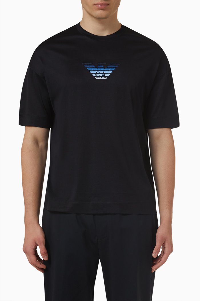 

Embroidered Eagle T-shirt in Lyocell & Cotton, Blue