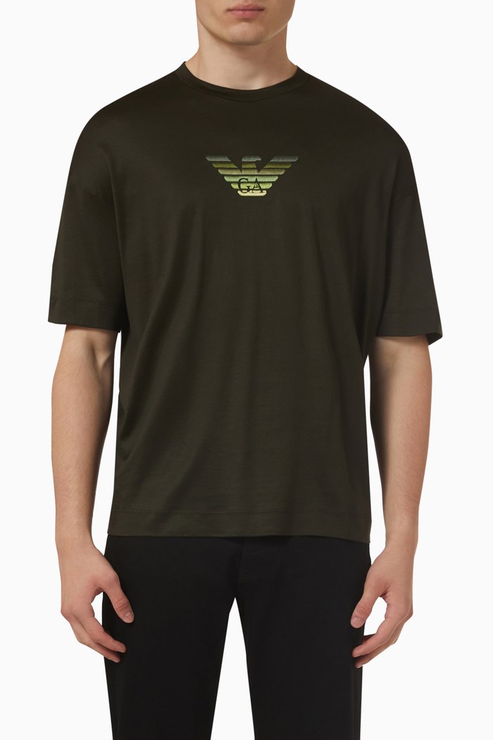 

Embroidered Eagle T-shirt in Lyocell & Cotton, Green