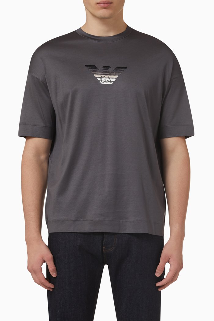 

Embroidered Eagle T-shirt in Lyocell & Cotton, Grey