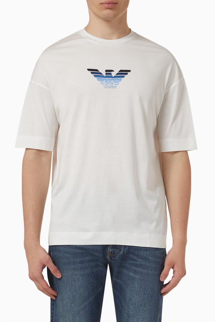

Embroidered Eagle T-shirt in Lyocell & Cotton, White