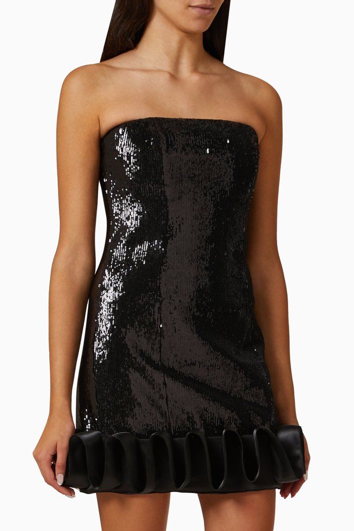 

Strapless Mini Dress in Paillette Sequin, Black