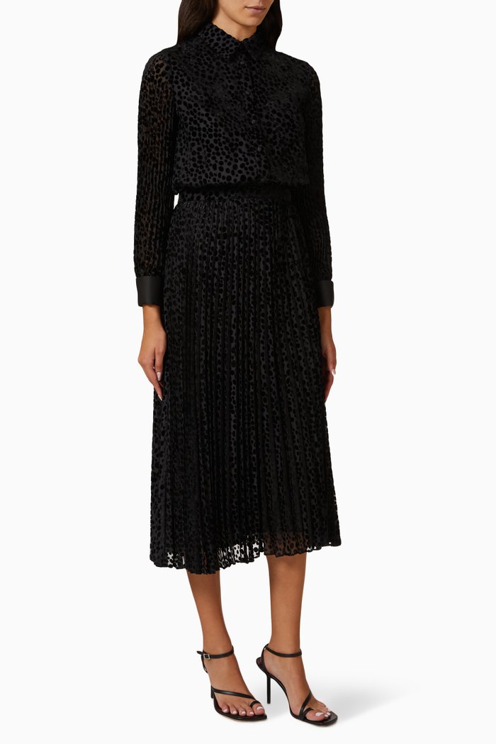 

Pleated Animal-print Midi Dress in Devore-velvet, Black