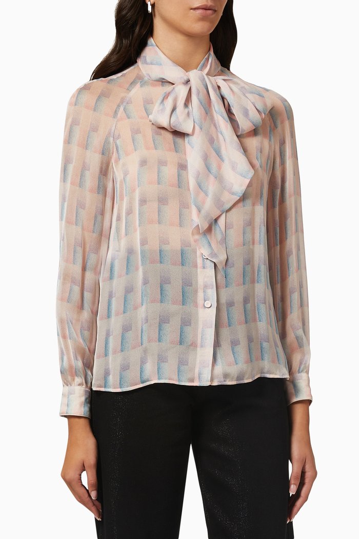 

Geometric Print Shirt in Chiffon, Pink