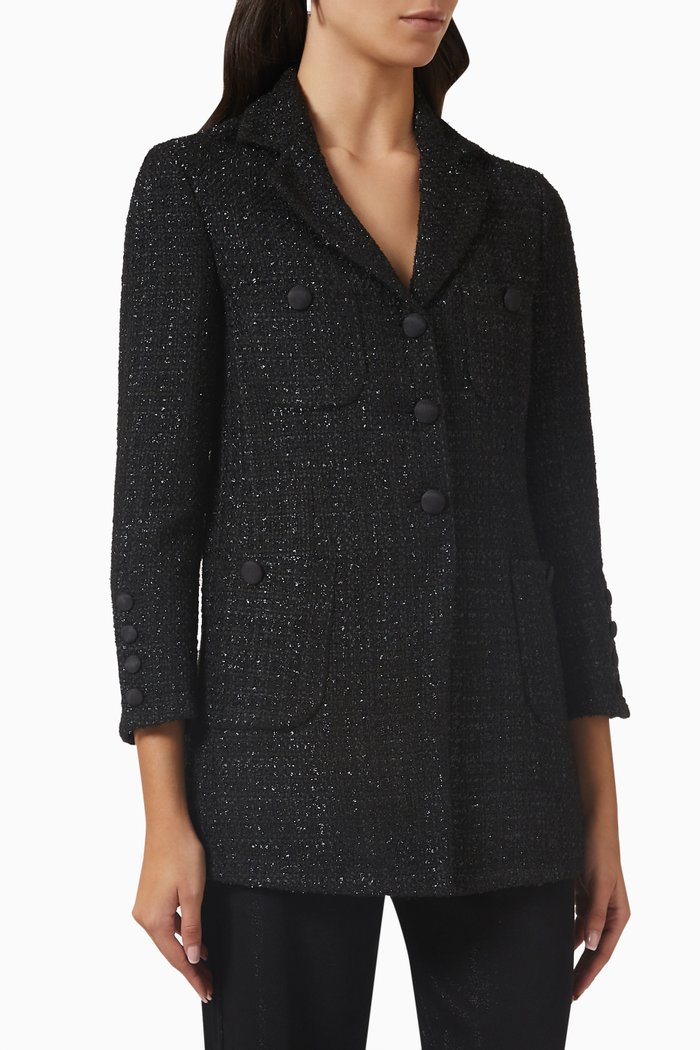 

Tweed Jacket Blazer in Lurex-blend, Black