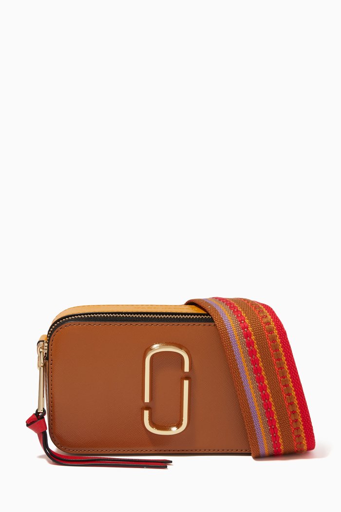

Colourblocked Snapshot Crossbody Bag in Leather, Brown