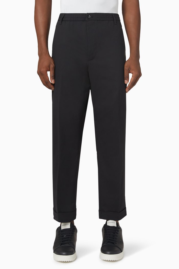Casual Pants in Cotton Blend, Black