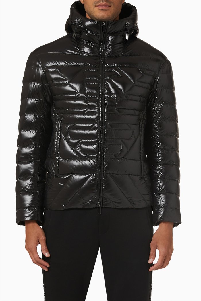 

EA Macro Eagle Puffer Hoodie in Nylon, Black