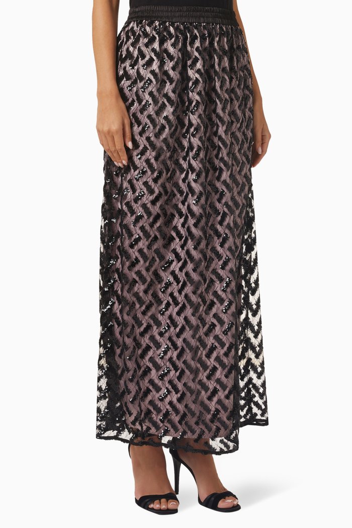 

Geometric Sequinned Maxi Skirt in Mesh, Black