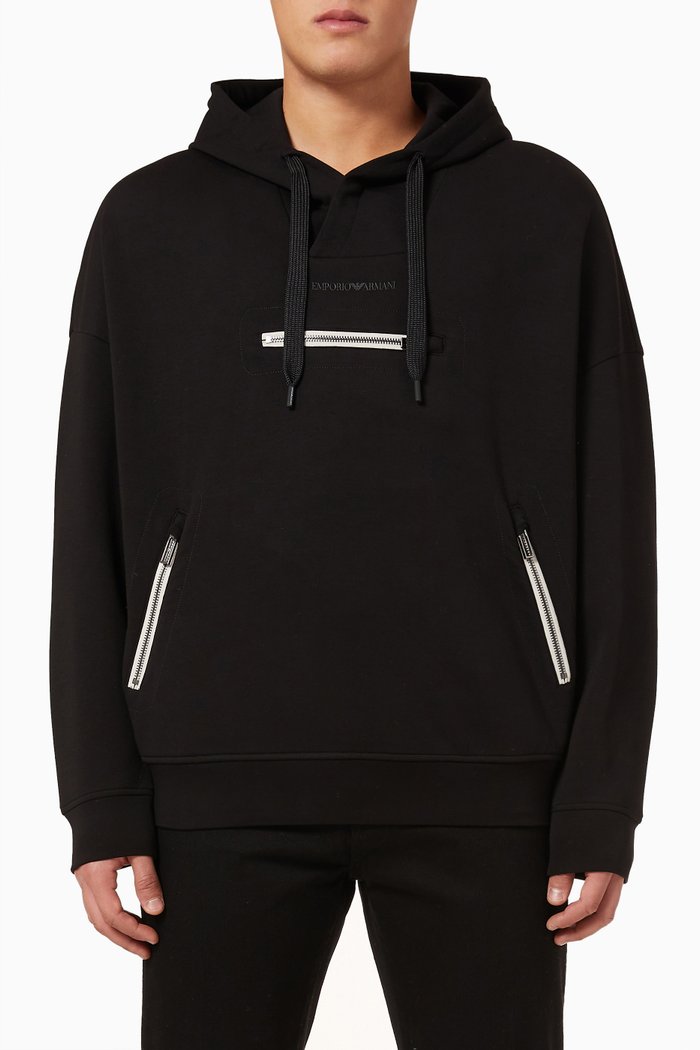 

Triple Pocket Hoodie in Double-jersey, Black