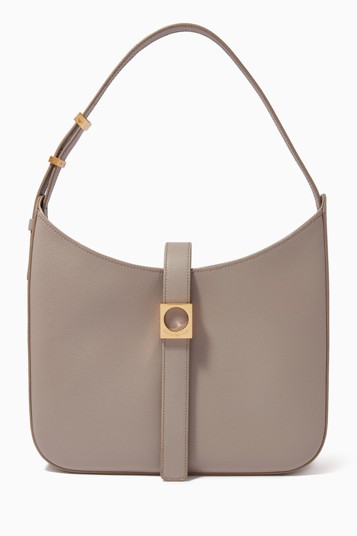 

Medium Hobo Bag in Deer-embossed Leather, Neutral
