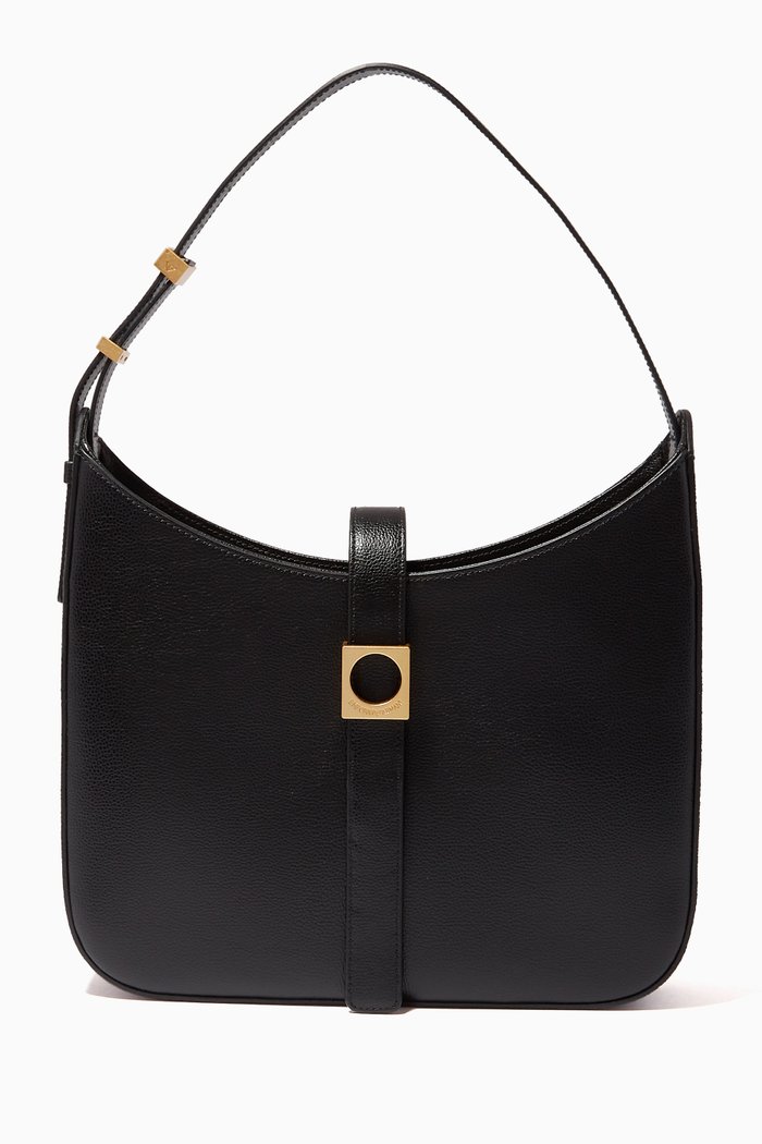 

Medium Hobo Bag in Deer-embossed Leather, Black
