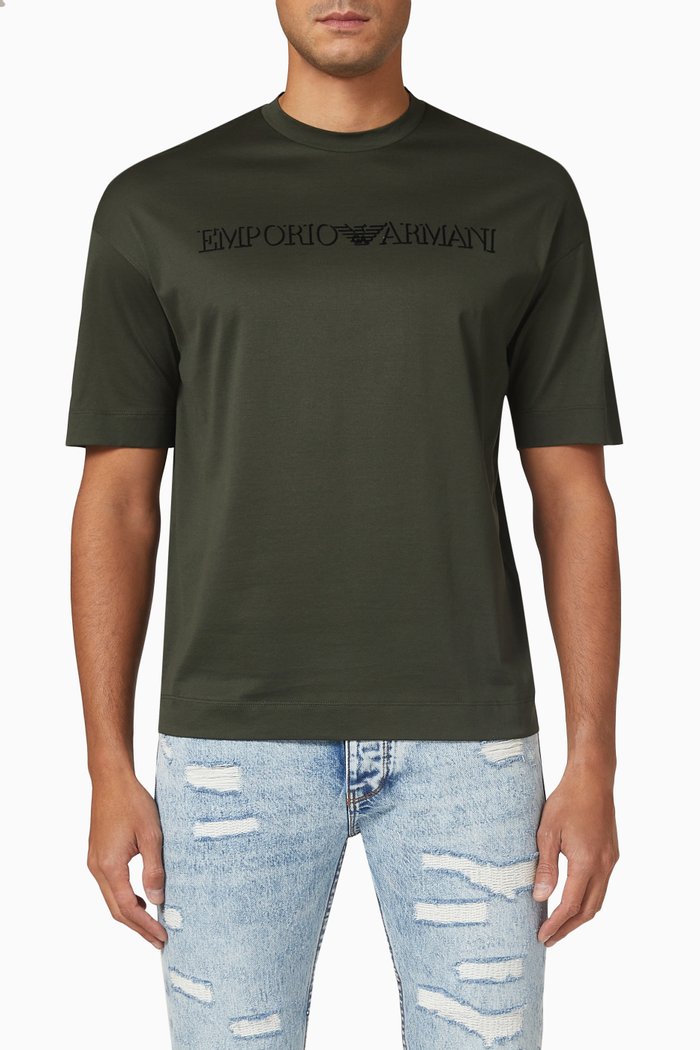 

EA Logo Embossed T-shirt in Cotton, Brown
