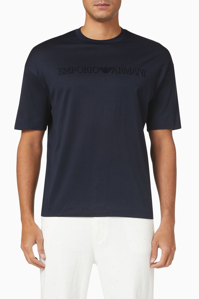 

EA Logo Embossed T-shirt in Cotton, Blue