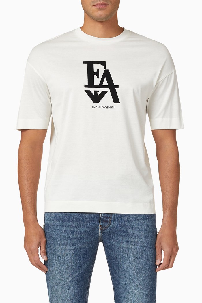 EA Logo-embossed T-shirt in Cotton, White