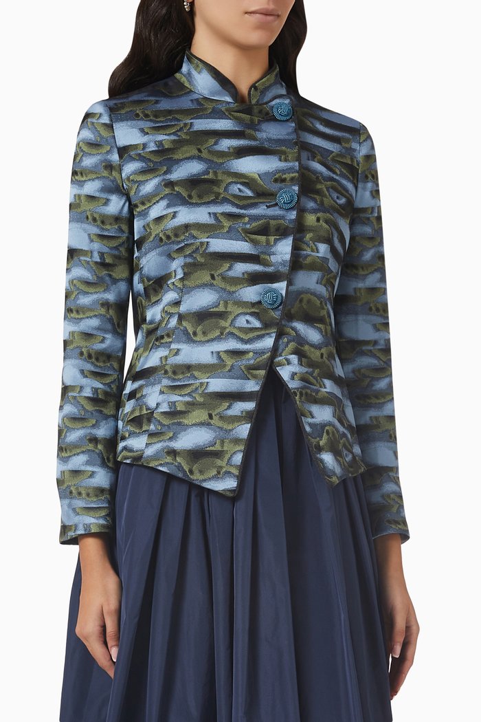 

Side Blazer in Jacquard-camouflage Fabric, Blue