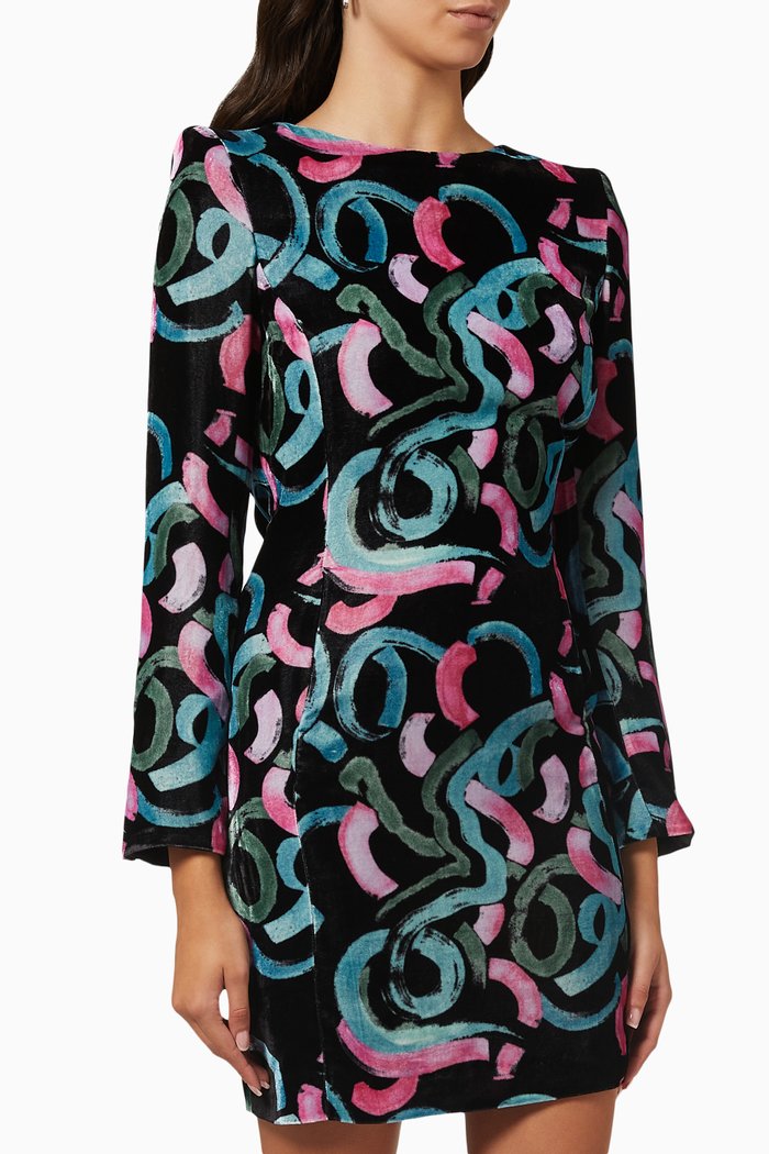 

Open-back Mini Dress in Velvet, Multicolour