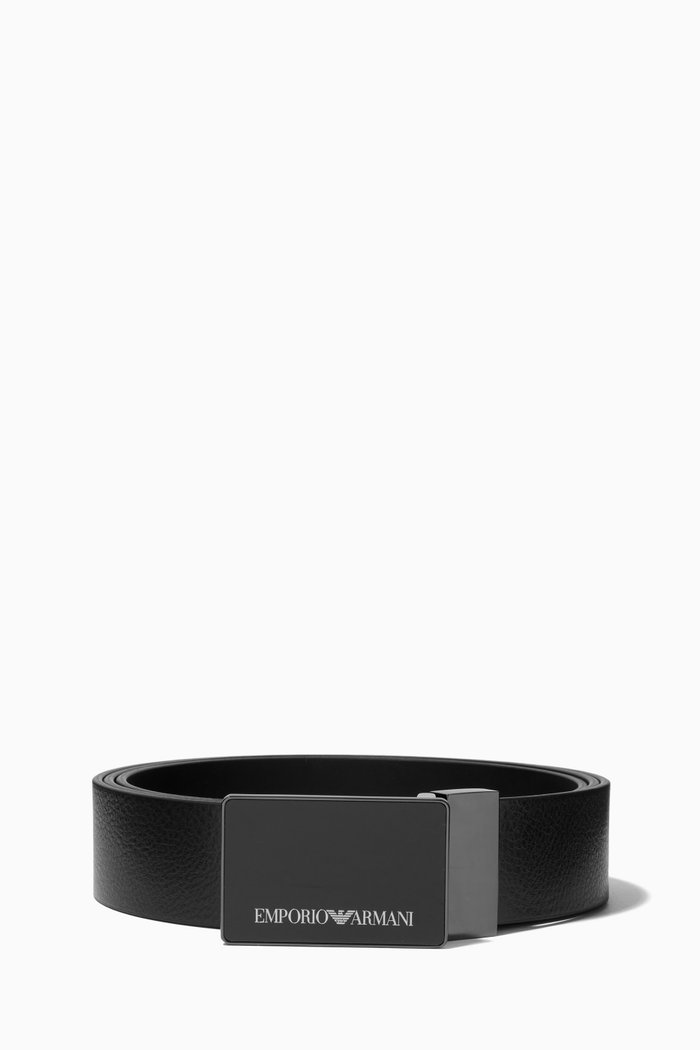 

EA Logo Plate Belt in Pebbled Leather, Black