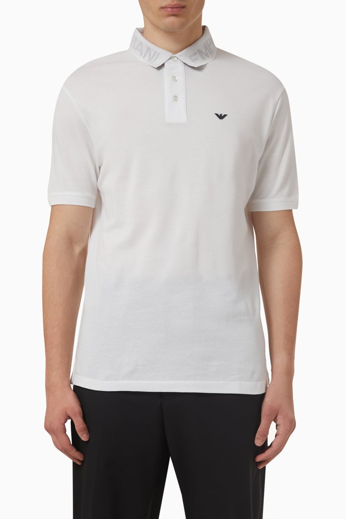 

EA Logo Collar Polo Shirt in Cotton Piquet, White