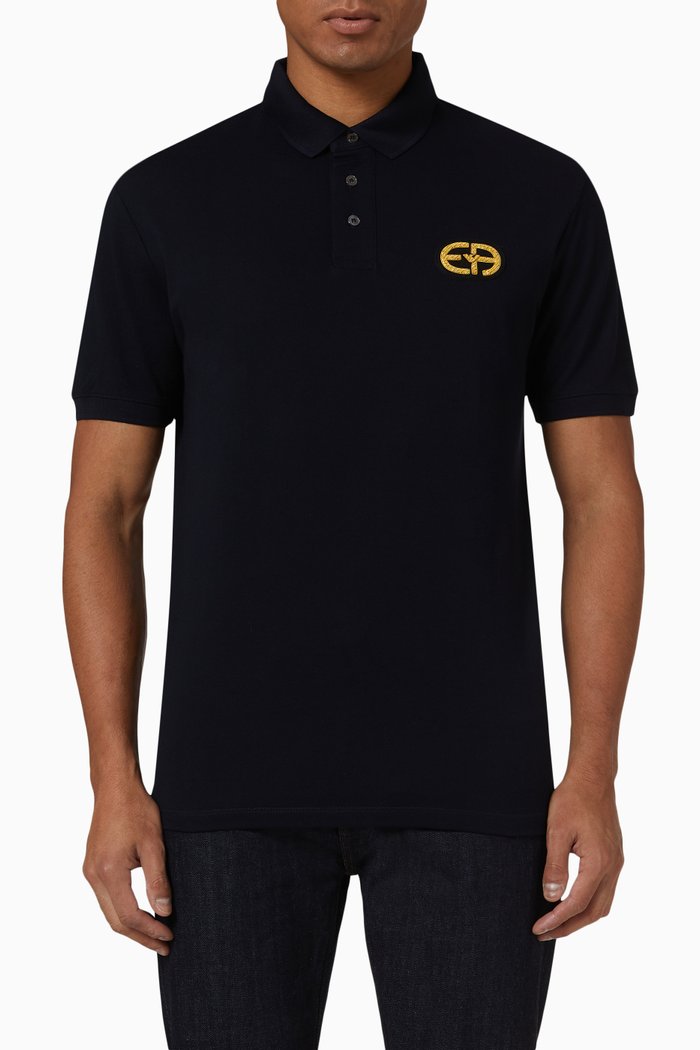 Logo Polo Shirt in Cotton Piqué, Blue