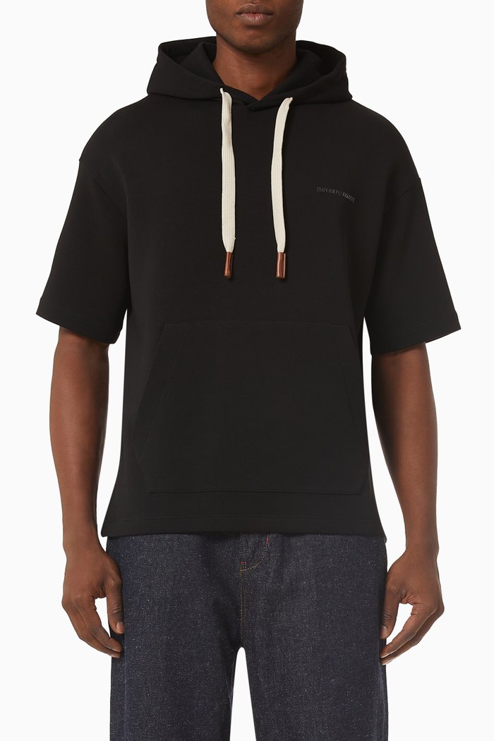 

Short Sleeve Hoodie in Cotton Jersey, Black