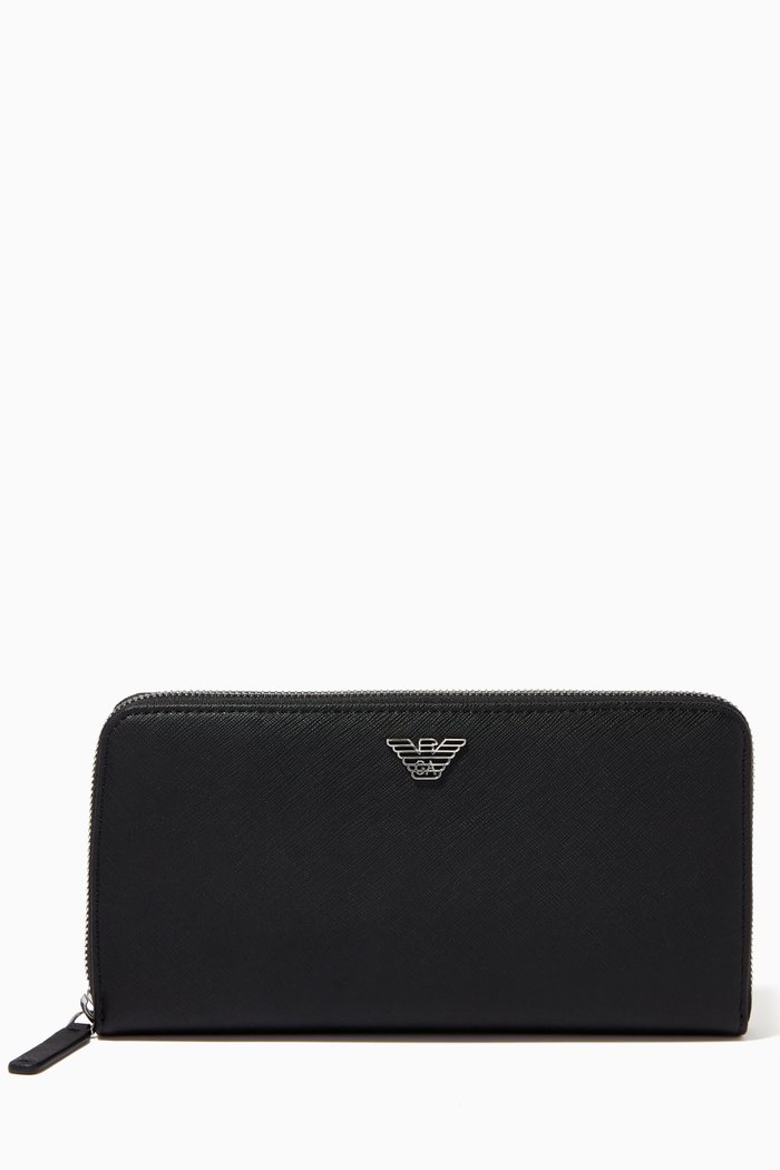 

Zip-around Business Wallet in Regenerated Leather, Black