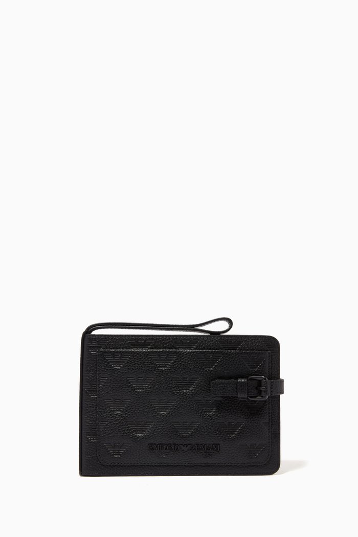 

EA Eagle Embossed Travel Pouch in Leather, Black