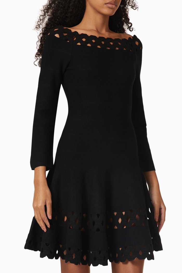 

Off-shoulder Cut-out Mini Dress in Viscose-blend, Black