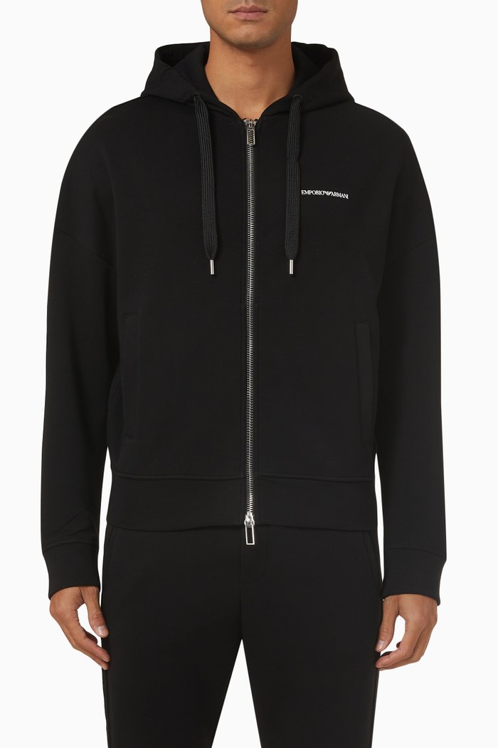 

Macro Logo Hoodie in Ribbed-jersey, Black
