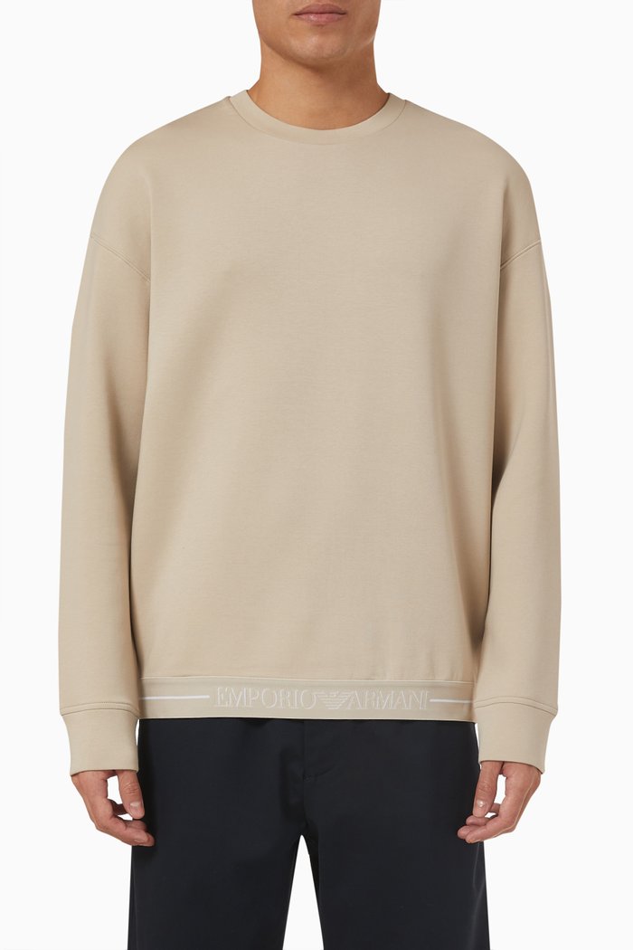 

EA Logo Tape Sweatshirt in Cotton Jersey, Neutral