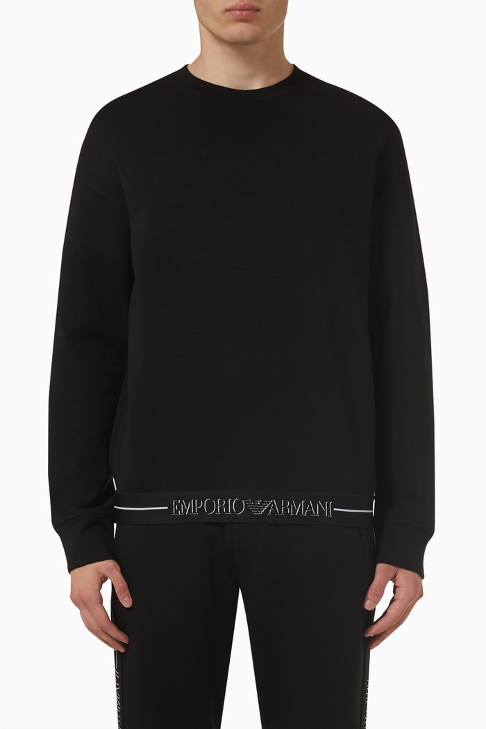 

EA Logo Tape Sweatshirt in Cotton Jersey, Black