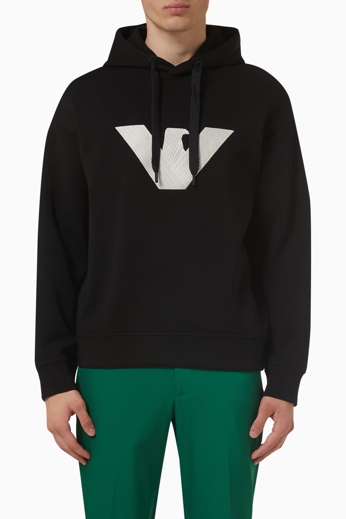 

EA Eagle Logo Patch Hoodie in Double Jersey, Black