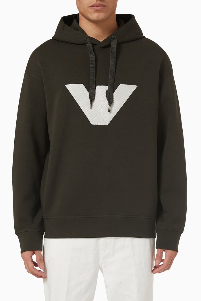 

EA Eagle Logo Patch Hoodie in Double Jersey, Green