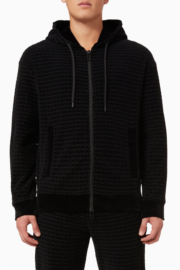 Logo-detailed Zipped Hoodie in Devoré, Black