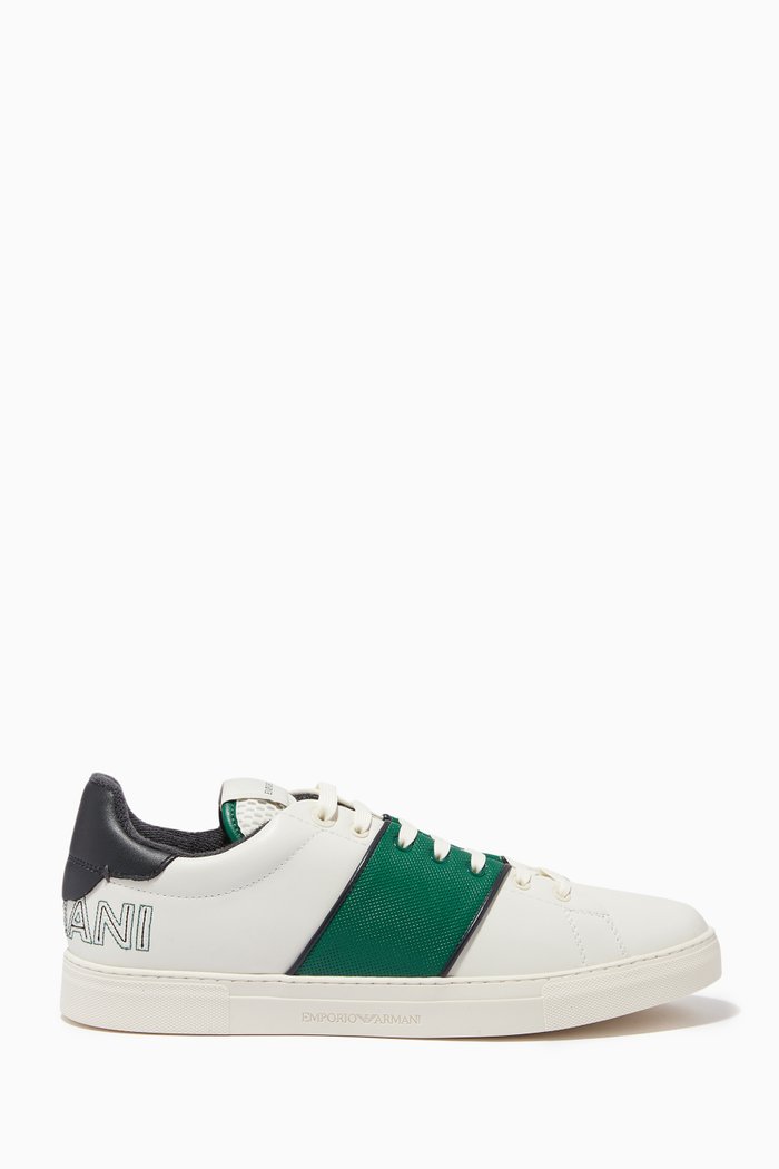 Macro Logo Sneakers in Leather, Neutral