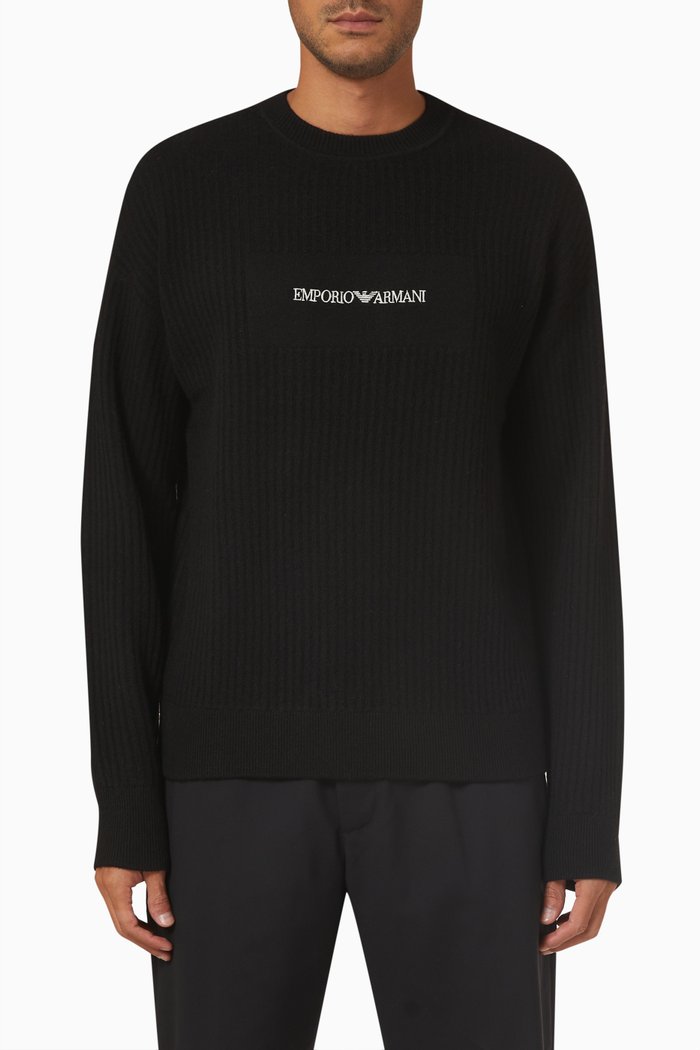 

Logo Sweater in Ribbed Knit, Black