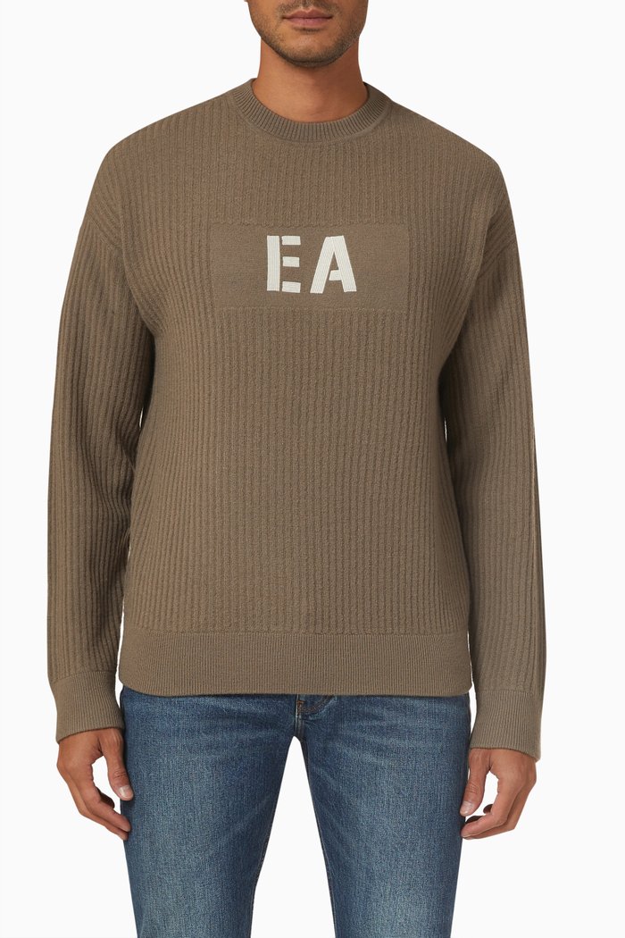 Logo Sweater in Ribbed Knit, Brown