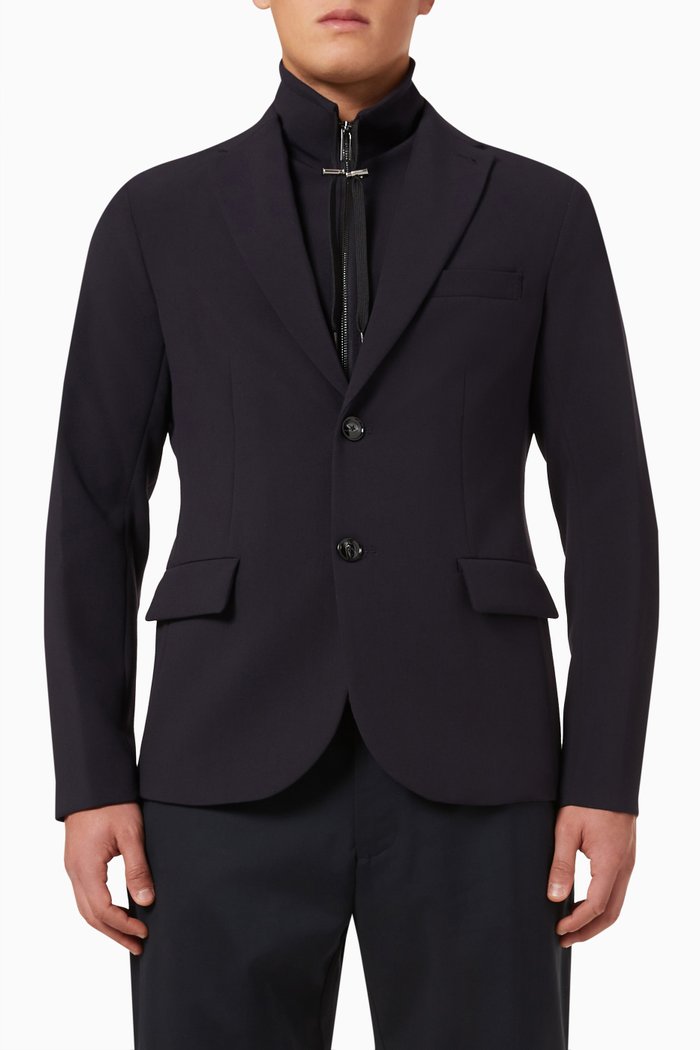 

Slim-fit Zipped Blazer in Viscose-blend, Blue