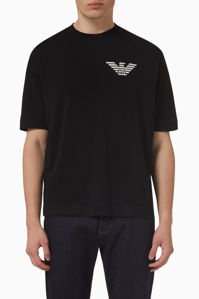 

EA Eagle Embroidered T-shirt in Cotton Jersey, Black