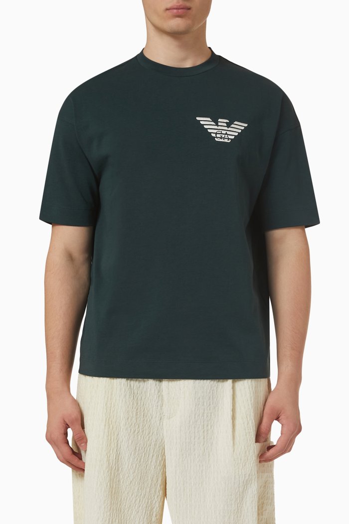 

EA Eagle Embroidered T-shirt in Cotton Jersey, Green