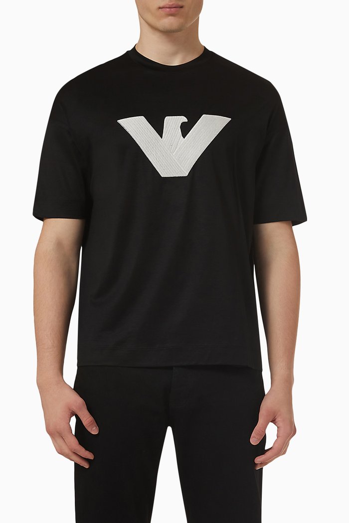 

EA Logo Patch T-shirt in Lyocell & Cotton, Black